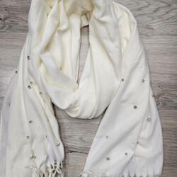  Női sál nagyméretű cirkóniákkal díszítve 70 cm x 180 cm Fehér