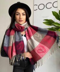  Női kockás sál szívekkel 50% kasmír Piros & Bordó