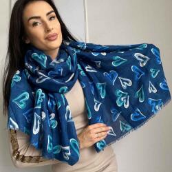  Női kendő szívekkel 50% pamut Kék