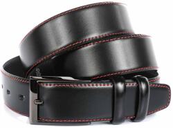  Férfi bőr öv normál csat fekete, piros varrás Bremi 115 cm