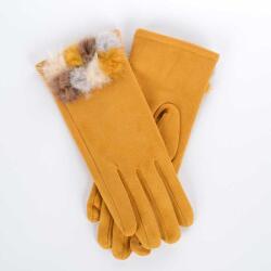 Női kesztyű színes szőrmebojtokkal Sárga