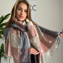  Női sál CASHMERE nagy kockás mintával 50% kasmír gyapjú 70 cm x 200 cm Pink