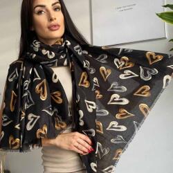  Női kendő szívekkel 50% pamut Fekete