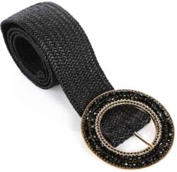  Elegáns öv, fonott, strasszos kör csattal, YD300 Fekete