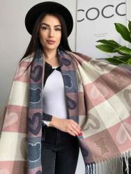  Női kockás sál szívekkel 50% kasmír Rózsaszín