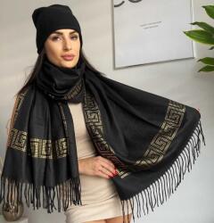  Női sál aranyszínű mintával 50% kasmír Fekete