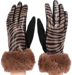  Női kesztyű szőrmés csuklórésszel, fényes-csíkos Barna