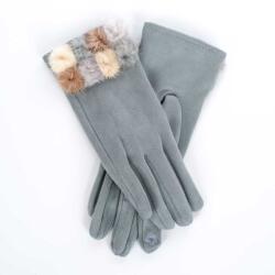  Női kesztyű színes szőrmebojtokkal Türkiz