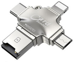 Yesido - Kártyaolvasó és Adapter (GS13) - microSD-USB, Type-C, Lightning, Micro-USB - Ezüst