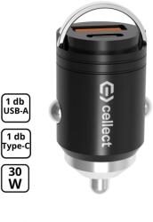 Cellect Autós töltő gyorstöltéssel 1xUSB 1x USB-C 30W fekete (MPCB-PD30WM-BK)