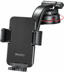 YESIDO Szélvédőre és műszerfalra való Yesido C172 autós telefontartó, 360 fokban forgatható - Fekete