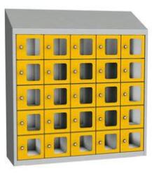 Malow Olaf hegesztett szekrény személyes tárgyakra áttetsző ajtóval, 25 box, hengerzár, szürke/sárga