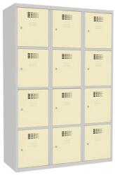 Malow West hegesztett öltözőszekrény, 12 rekesz, hengerzár, szürke/bézs