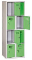 Malow Eric hegesztett, könnyített öltözőszekrény, 8 rekeszes, hengerzár, szürke/zöld