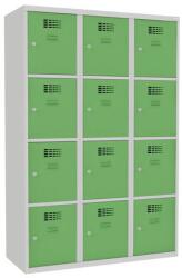 Malow West hegesztett öltözőszekrény, 12 rekesz, hengerzár, szürke/zöld