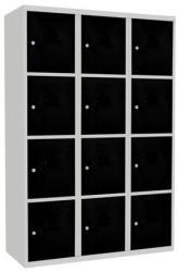 Malow West hegesztett öltözőszekrény, 12 rekesz, hengerzár, szürke/fekete