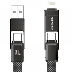 BlitzWolf USB 2.0 + USB 2.0 Type C Lightning + USB Type C Töltő/adat Fekete 1.2m BW-HDC7 (BW-HDC7)
