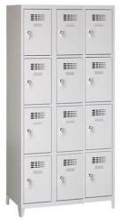 Malow Eric hegesztett, könnyített öltözőszekrény, 12 rekeszes, lábakon, hengerzár, szürke/szürke