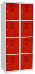 Malow Oliver hegesztett öltözőszekrény, 8 rekesz, hengerzár, szürke/piros