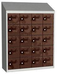 Malow Olaf hegesztett szekrény személyes tárgyakra, 20 box, hengerzár, szürke/barna