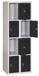 Malow Eric hegesztett, könnyített öltözőszekrény, 8 rekeszes, hengerzár, szürke/fekete