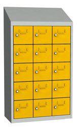 Malow Olaf hegesztett szekrény személyes tárgyakra, 15 box, hengerzár, szürke/sárga