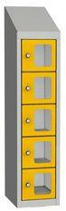 Malow Olaf hegesztett szekrény személyes tárgyakra áttetsző ajtóval, 5 box, hengerzár, szürke/sárga