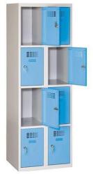 Malow Eric hegesztett, könnyített öltözőszekrény, 8 rekeszes, hengerzár, szürke/világoskék