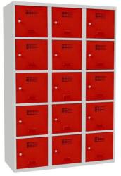 Malow Adam hegesztett öltözőszekrény, 15 rekesz, hengerzár, szürke/piros