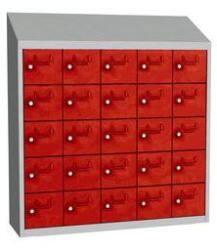 Malow Olaf hegesztett szekrény személyes tárgyakra, 25 box, hengerzár, szürke/piros