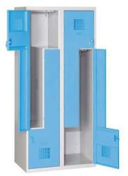 Malow Tobias hegesztett öltözőszekrény, Z ajtó, 4 részes, hengerzár, szürke/világoskék