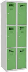 Malow Rob hegesztett öltözőszekrény, 6 rekesz, hengerzár, szürke/zöld