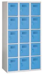 Malow Eric hegesztett, könnyített öltözőszekrény, 15 rekeszes, hengerzár, szürke/világoskék