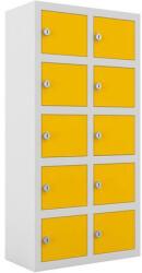 Malow Ben hegesztett szekrények személyes tárgyak számára, 10 rekesz, hengerzár, szürke/sárga