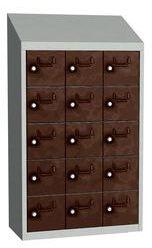 Malow Olaf hegesztett szekrény személyes tárgyakra, 15 box, hengerzár, szürke/barna