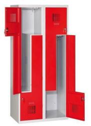 Malow Tobias hegesztett öltözőszekrény, Z ajtó, 4 részes, hengerzár, szürke/piros