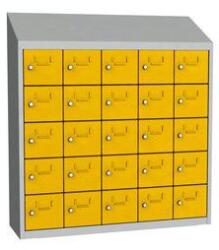 Malow Olaf hegesztett szekrény személyes tárgyakra, 25 box, hengerzár, szürke/sárga