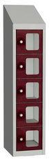 Malow Olaf hegesztett szekrény személyes tárgyakra áttetsző ajtóval, 5 box, hengerzár, szürke/sötétpiros