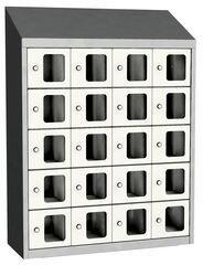 Malow Olaf hegesztett szekrény személyes tárgyakra áttetsző ajtóval, 20 box, hengerzár, szürke/fehér