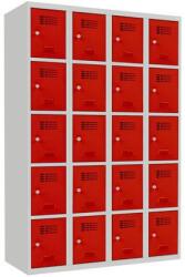 Malow Josh hegesztett öltözőszekrény, 20 box, hengerzár, szürke/piros