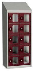 Malow Olaf hegesztett szekrény személyes tárgyakra áttetsző ajtóval, 10 box, hengerzár, szürke/sötétpiros
