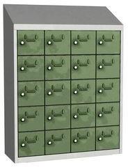 Malow Olaf hegesztett szekrény személyes tárgyakra, 20 box, hengerzár, szürke/zöld