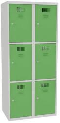 Malow Jared hegesztett öltözőszekrény, 6 rekesz, hengerzár, szürke/zöld