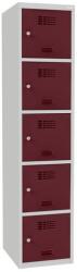 Malow Lucas hegesztett öltözőszekrény, 5 rekesz, hengerzár, szürke/bordó