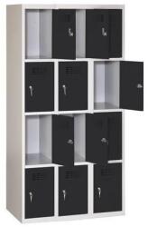 Malow Eric hegesztett, könnyített öltözőszekrény, 12 rekeszes, hengerzár, szürke/fekete
