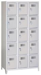 Malow Eric hegesztett, könnyített öltözőszekrény, 15 rekeszes, lábakon, hengerzár, szürke/szürke