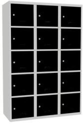 Malow Adam hegesztett öltözőszekrény, 15 rekesz, hengerzár, szürke/fekete