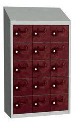 Malow Olaf hegesztett szekrény személyes tárgyakra, 15 box, hengerzár, szürke/sötétpiros
