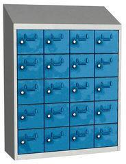 Malow Olaf hegesztett szekrény személyes tárgyakra, 20 box, hengerzár, szürke/világoskék