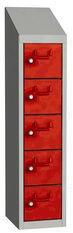 Malow Olaf hegesztett szekrény személyes tárgyakra, 5 box, hengerzár, szürke/piros